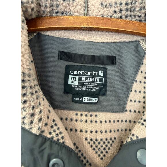 Women's Carhartt Warm Taupe Geometric Print Fleece Pullover - Relaxed Fit - XXL - Picture 5 of 8